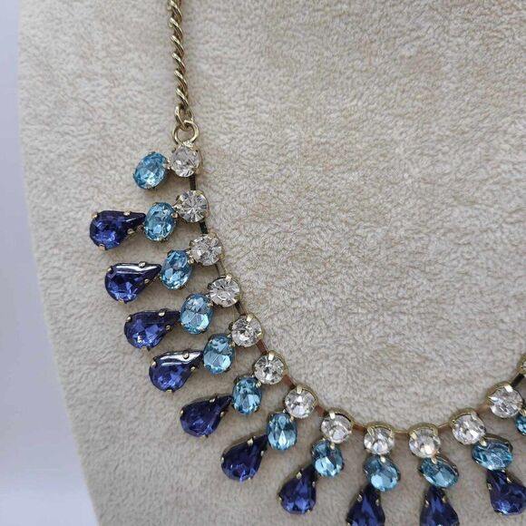 J Crew Factory Blue Clear Crystal Statement Necklace NWT!  NEW! Silver Tone - Picture 5 of 10